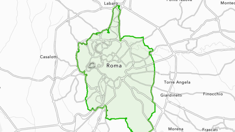 Mappa della Fascia Verde di Roma con i confini evidenziati in verde