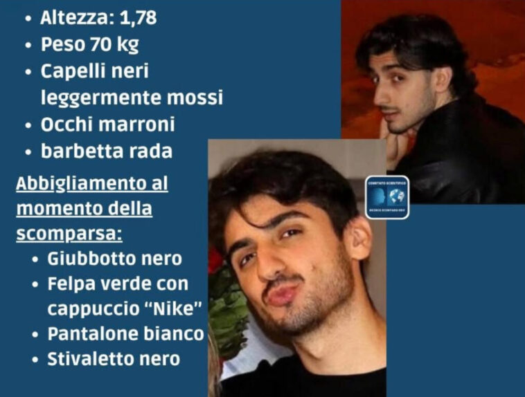 Scheda con foto e descrizione fisica di Marco Giosa, il 23enne scomparso
