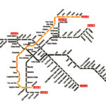 Mappa delle metropolitane di Roma con il percorso completo della nuova linea D evidenziato in arancione.