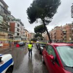 Agente della polizia locale davanti a un albero pericolante