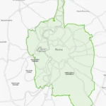 Mappa di Roma che evidenzia in verde il perimetro della ZTL Fascia Verde, con i principali quartieri e parchi cittadini indicati.