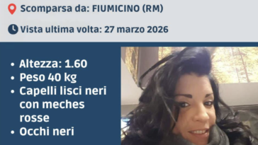 Scheda di ricerca per persona scomparsa con foto e dati identificativi di una donna di 37 anni